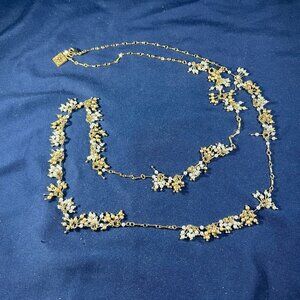 Gold-Tone & Faux Pearl Floral Necklace With Delicate Detailing & Lobster Clasp